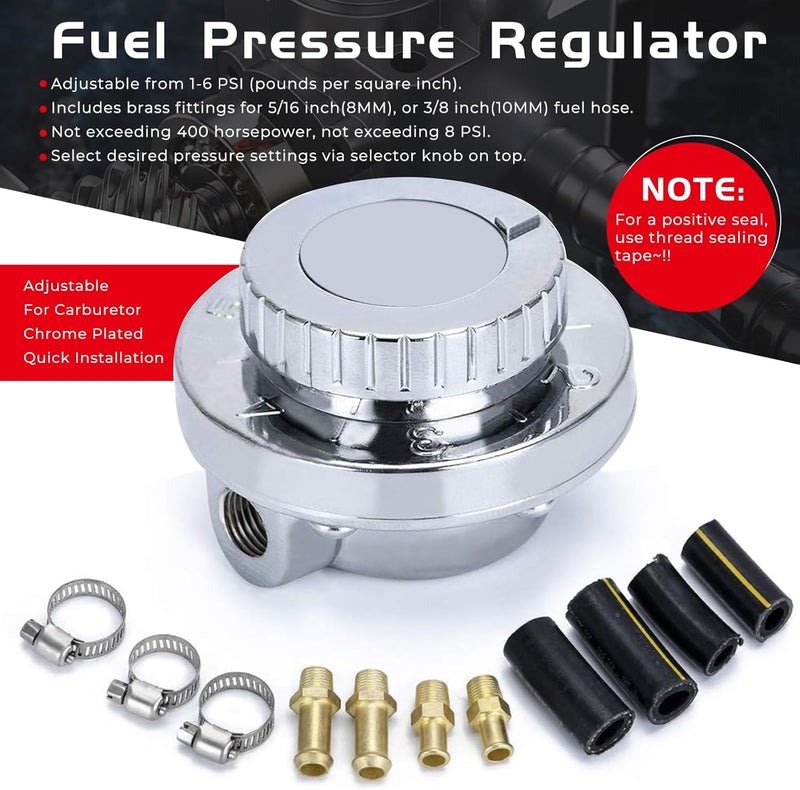 YESHMA 1-5 PSI Universal Fuel Pressure Regulator Adjustable Manual for Carburetor Carb Zinc Alloy with 5/16 3/8 Fittings - Image 2
